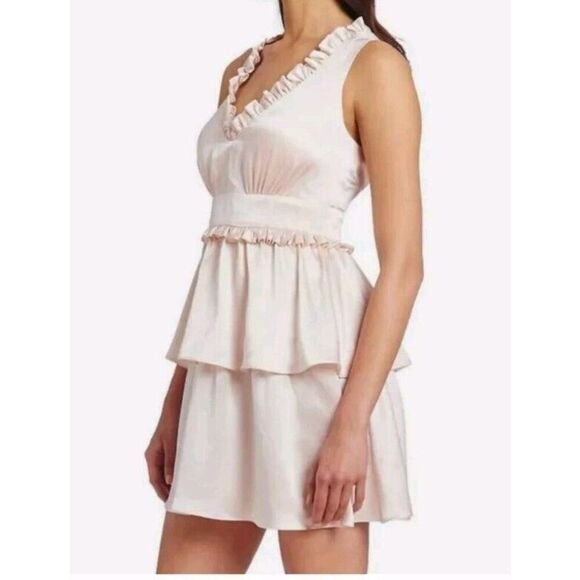 AMANDA UPRICHARD 100% Silk Champagne Tiered Sleeveless Dress Size‎ Large NWT - Picture 3 of 10